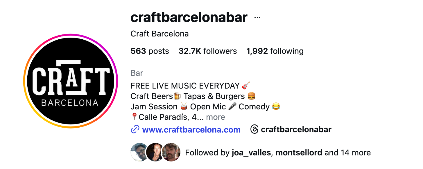 CRAFT Barcelona Instagram growth